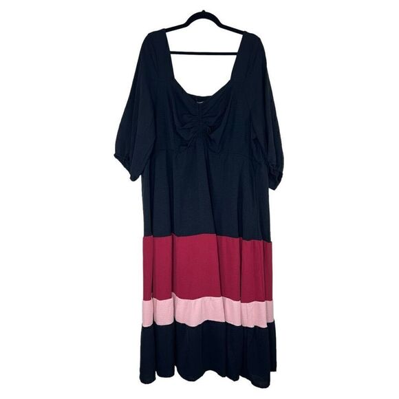 NEW Bloomchic Color Block Balloon Half Sleeve Sweetheart Neck Midi Dress 3X - Picture 1 of 8
